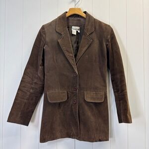 Francine Browner Women 90s Western Boho Leather Blazer Jacket Size 10 Brown Chic